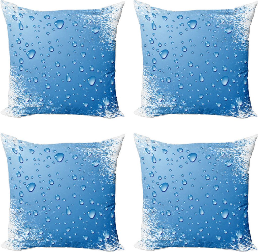 ABAKUHAUS Grunge Kissenbezug Set (4 Stück), Realistische Water Bubbles, Moderner Doppelseitiger Digitaldruck, 50 cm x 50 cm, Blau Weiss