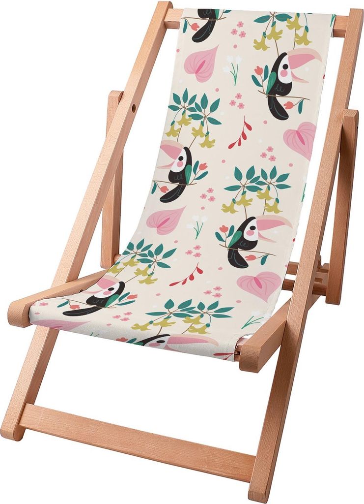 Dreamroots Kinder Liegestuhl klappbar Holz, bis zu 130 kg, Sonnenliege klappbar mit 3-stufiger Neigungsregulierung der Rückenlehne, Toucan Pastel
