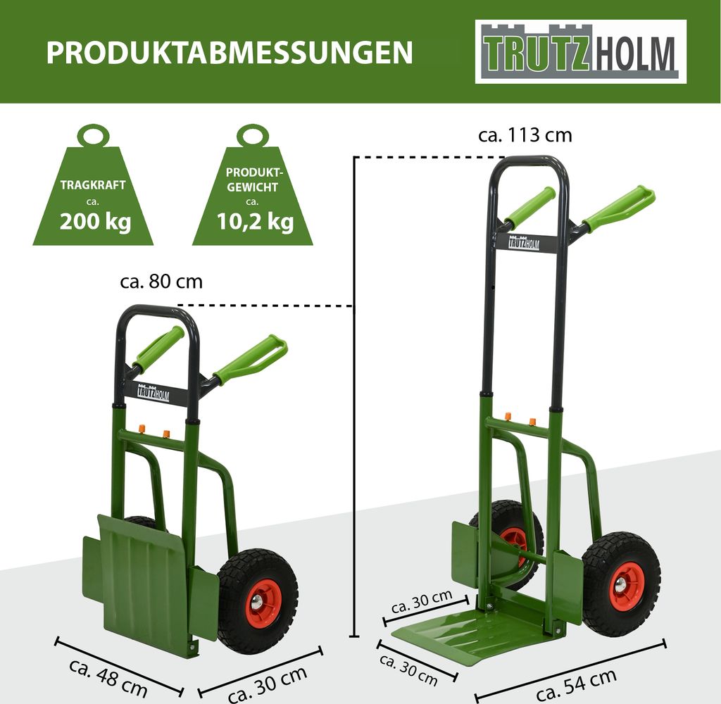 Sackkarre Stahl 200 kg 113 cm Höhe große klappbare Produktbild 3