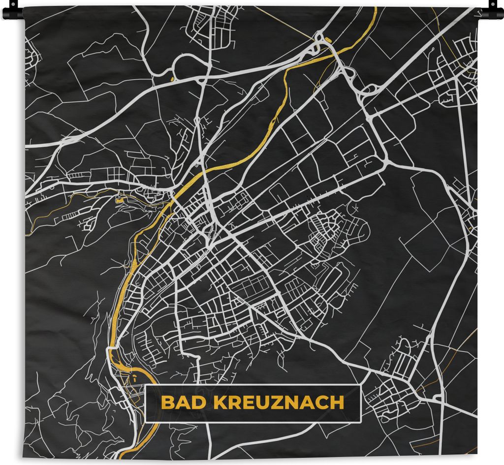 MuchoWow Wandteppich Wandbehang Deutschland - Schwarz und Gold - Bad Kreuznach - Stadtplan - Karte 150x150 cm Tapisserie Dekoration Wandtuch - Wo...