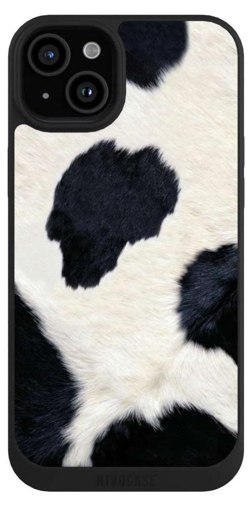 NIVOCASE Handyhülle für Apple iPhone 15 Plus Hülle NIVOpure Case Schwarz Animal-Look Animalprint Kuhfell