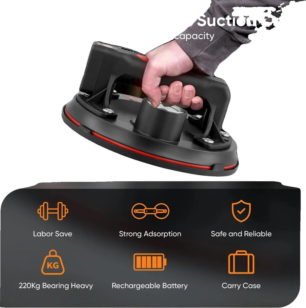 Ventouse ergonomique 240kg à piles pour manutention de vitrage et dalles
