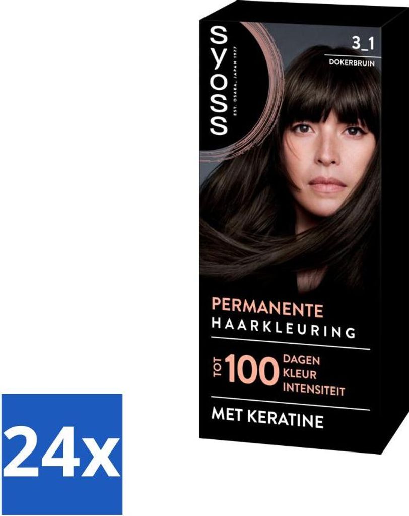SYOSS – Permanent Coloration 3-1 – Haarfärbemittel – Permanente Haarfärbung – Dunkelbraun – Grauabdeckung - Vorteilspack - 24 Stücke