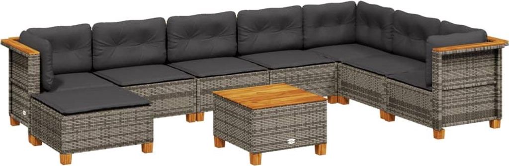 vidaXL 9-tlg. Garten-Sofagarnitur mit Kissen Grau Poly Rattan