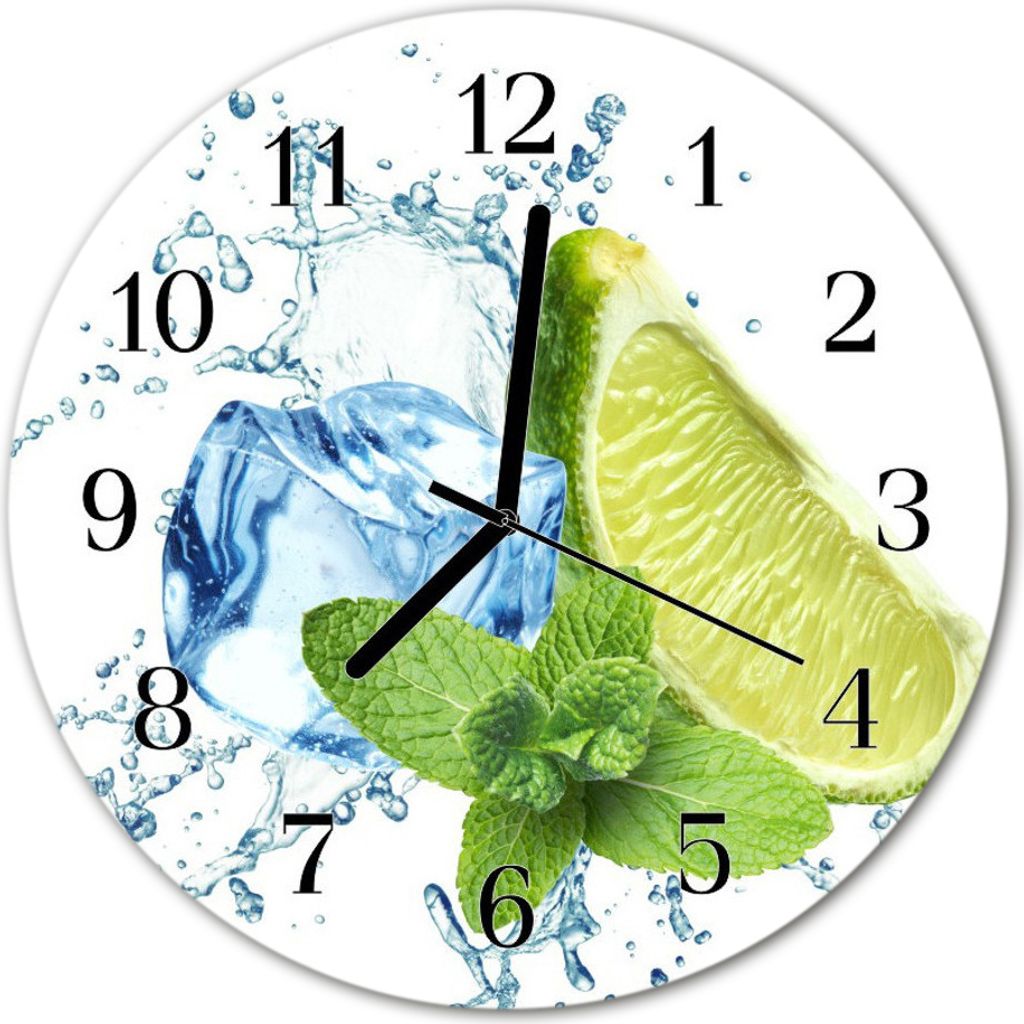 Glasuhr Wanduhr Küchenuhr Echt-Glas 30fi cm Limette Minze Produktbild 
