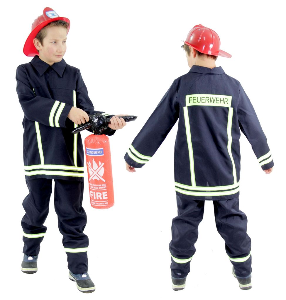Feuerwehruniform Feuerwehranzug  Karneval Kinder Kostüm Feuerwehrkostüm 128 