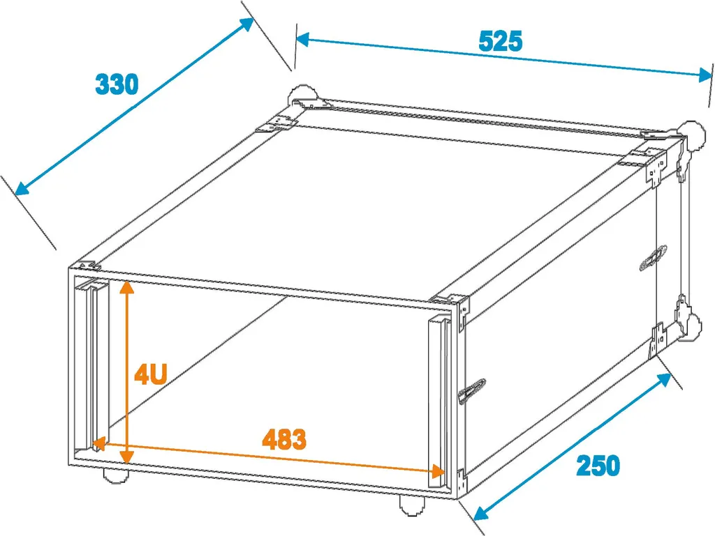 Rack d'effets 4HE profondeur 24cm Effektrack CO DD noir avec rails 19"