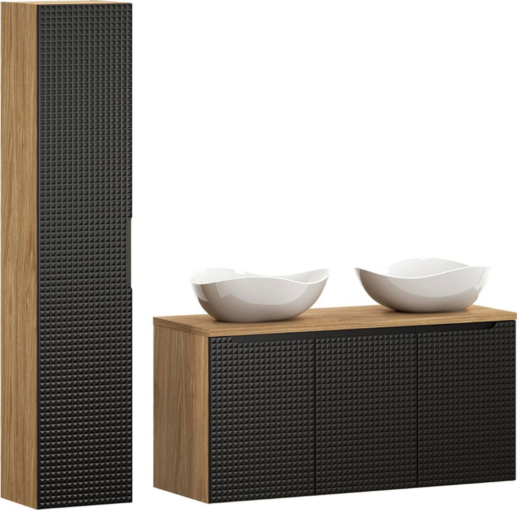 Badmöbel Set 2-teilig mit 120 cm Waschtisch in Eiche mit schwarz, LONDON-56-BLACK