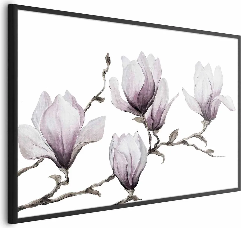 Stampa Artistica Magnolie 90x60 con Cornice Nera | Arredo Casa