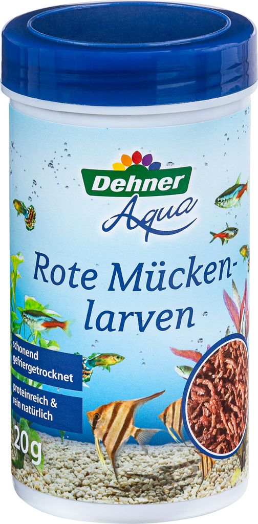 Dehner Aqua Fischfutter, Fischsnack proteinreich / 100 % natürlich, Rote Mückenlarven für Zierfische, 20 g