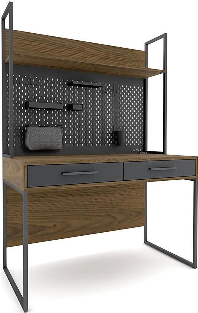 Schreibtisch mit Schreibtischaufsatz mit Akzente und Füße in Metall Anthrazit