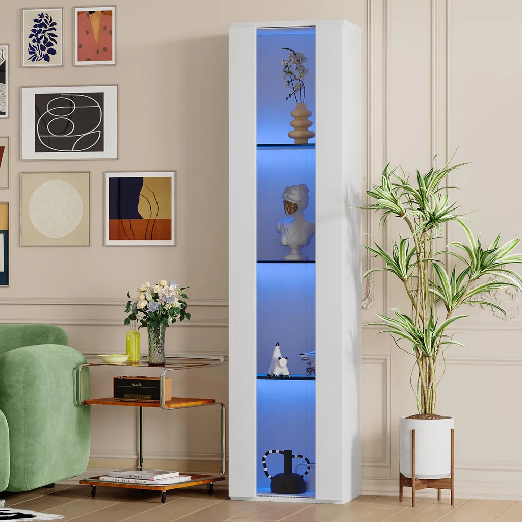 Vitrine Blanche OKWISH avec Éclairage LED App et Télécommande 170 cm - 10