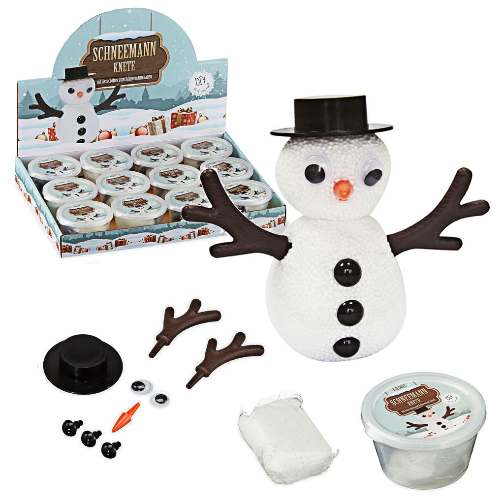 DIY Kugelknete "Schneemann" inkl. Accessoires zum Schneemannbauen, 12 St., ca. 15g