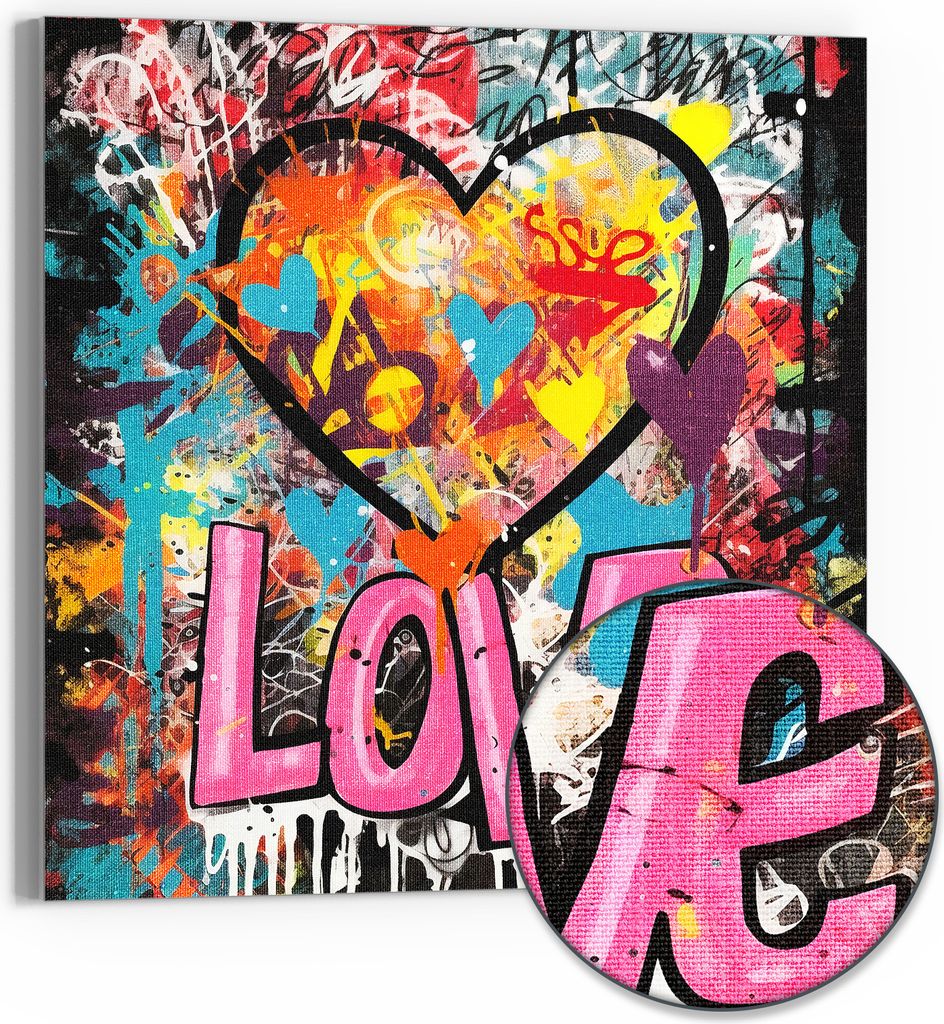 DEQORI Hybrid Leinwand Bild 50x50 cm 'Herz der Farben' Wandbild Glas flach modern