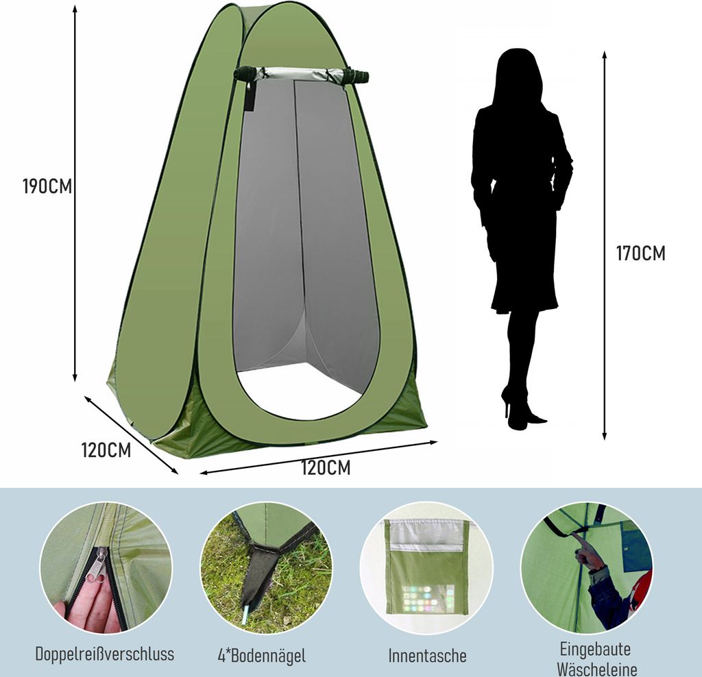 Freetoo Campingzelt, Duschzelt mit Reißverschluss, Produktbild 6