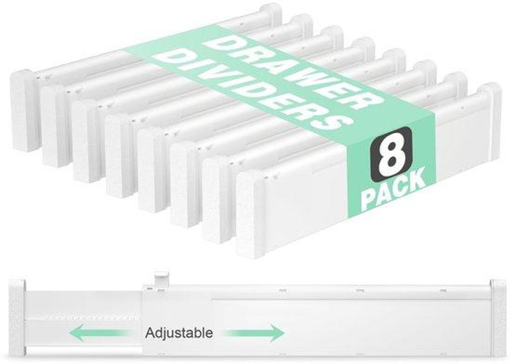 Verstelbare ladeorganizer, 8-tegenhoudende ladeverdelers, 6 cm hoog, 32-58 cm, uitbreidbaar, multifunctioneel, voor keuken, slaapkamer, kantoor, kl...