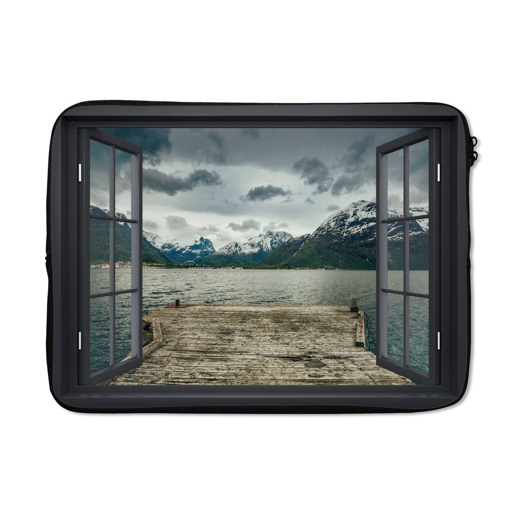 MuchoWow Laptop Hülle 14 ZollAussicht - Berg - See Laptoptasche - Laptoptasche - Stoßsicher - Schutzhaube