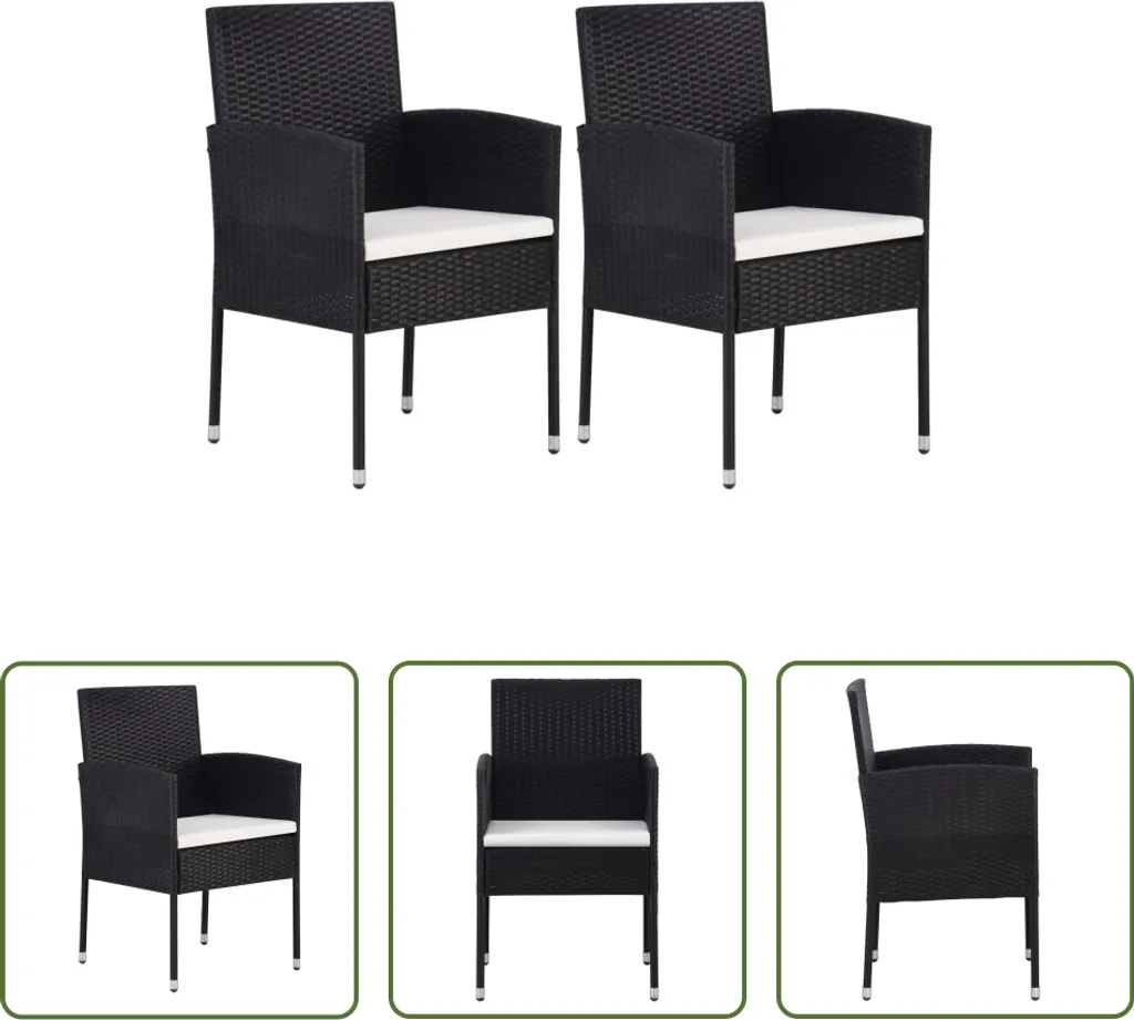 The Living Store Sedie da giardino con cuscini in bianco crema 2 pezzi in polyrattan nero