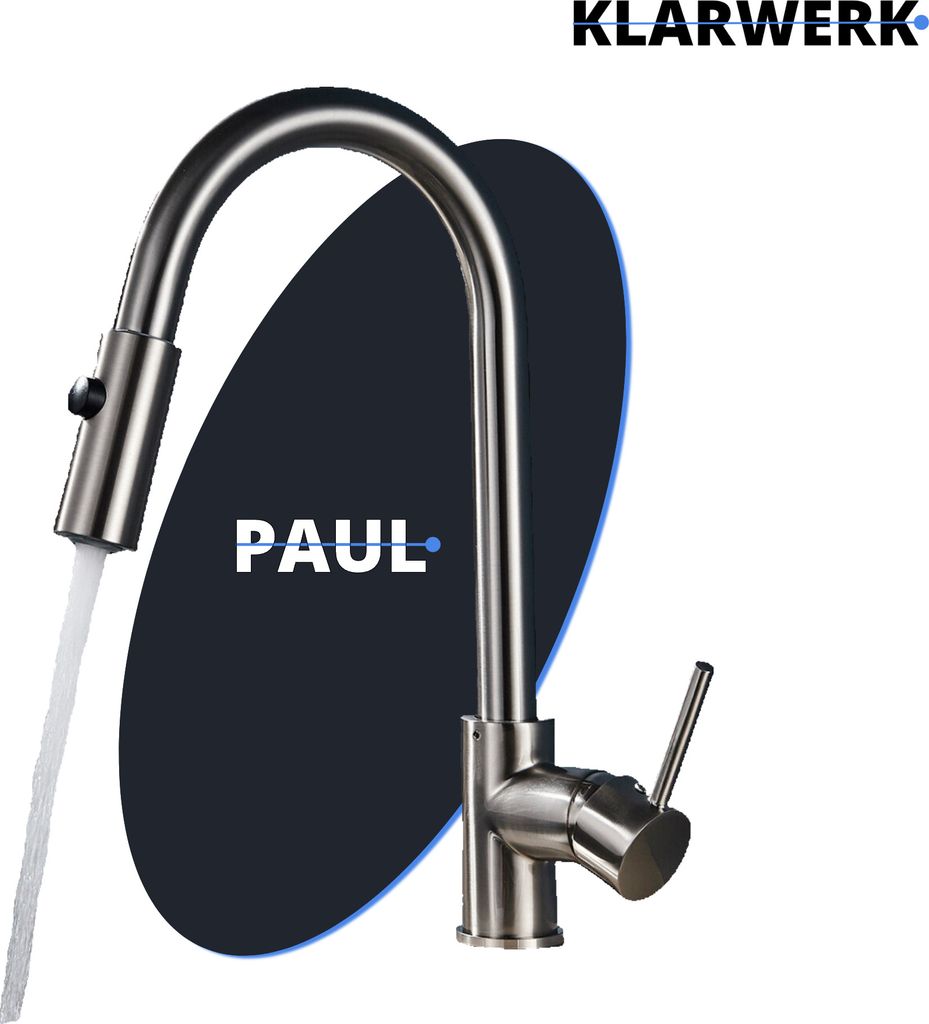 Paul | Premium Silber gebürstet ausziehbare Niederdruck Armatur |Edelstahl Wasserhahn Küche | Mischbatterie - 360 Grad drehbar | Boiler 3 Anschl...