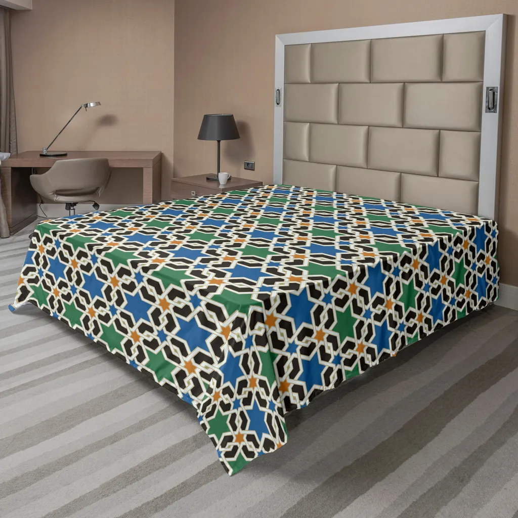 Drap de dessus doux style Zellige marocain décoratif vert bleu et noir