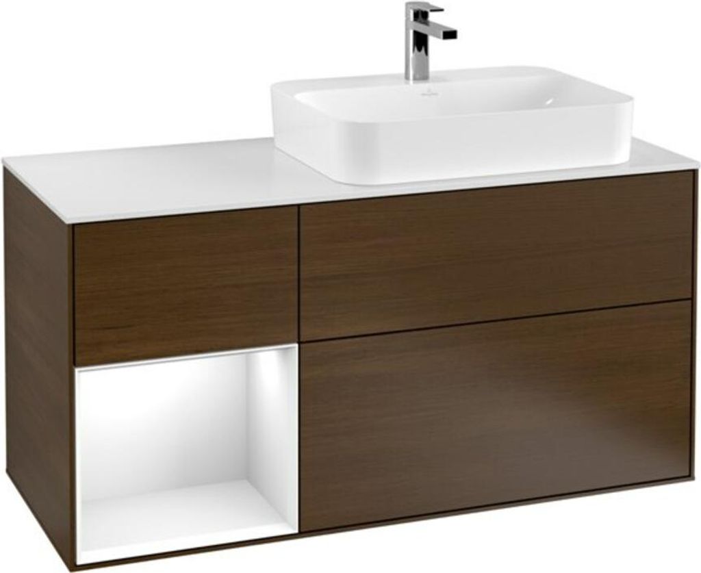 V&B Waschtischunterschrank Finion 120cm, Pl w m, Rg l glo wh. Lac, wal ven