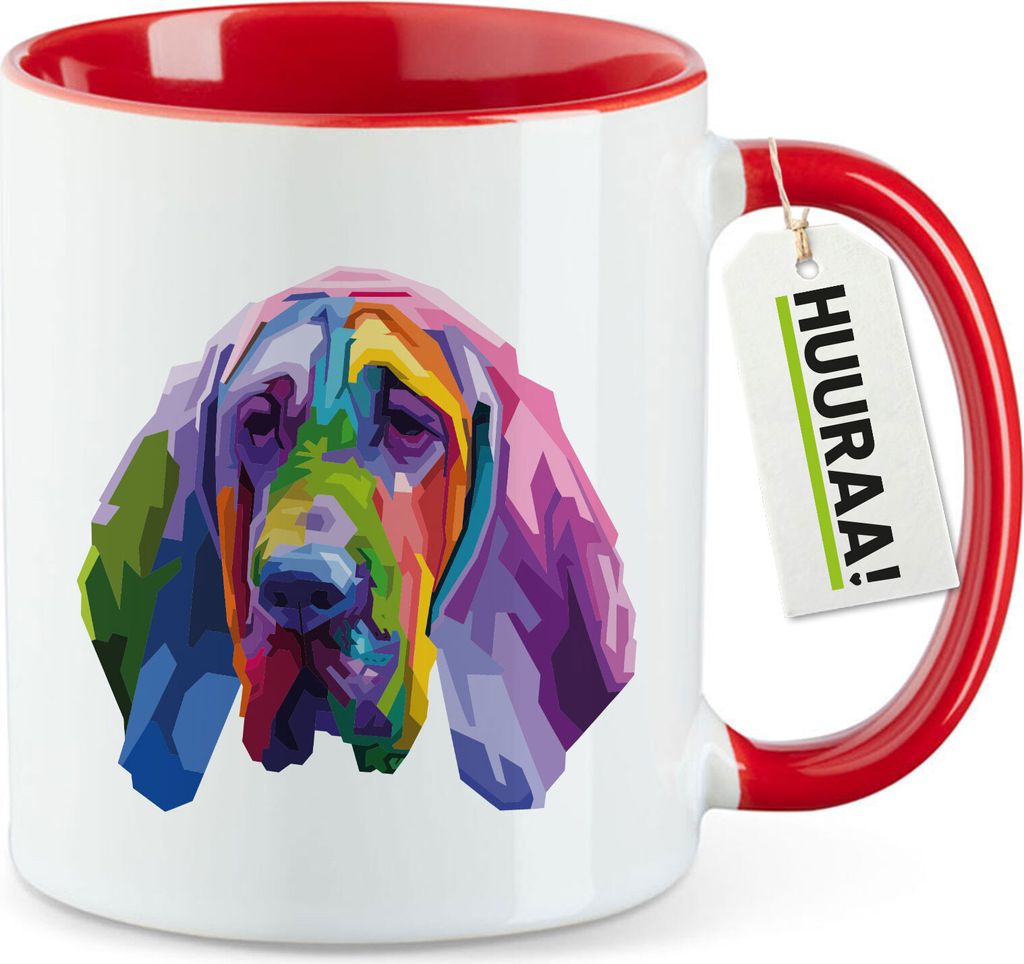 Huuraa Kaffeetasse Bloodhound Colorful 330ml Rot Keramik Kaffeebecher Geschenkidee