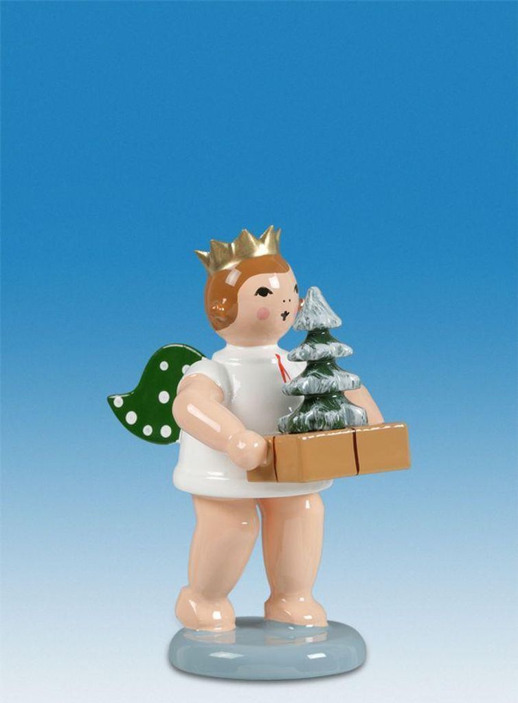Holzfigur Engel mit Baum und Krone Höhe 6cm NEU