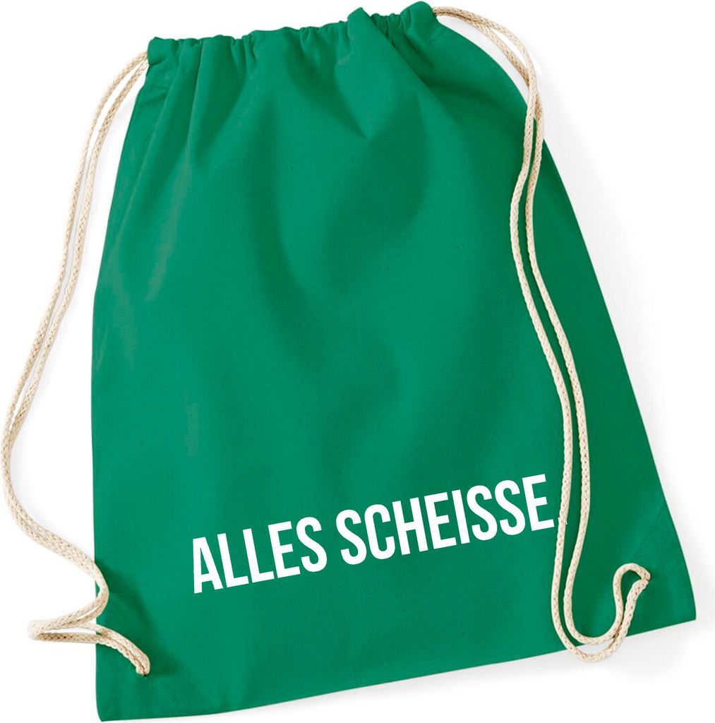 Huuraa Turnbeutel Alles Scheisse Schriftzug 12 Liter Kelly Green Baumwolle Rucksack Geschenkidee