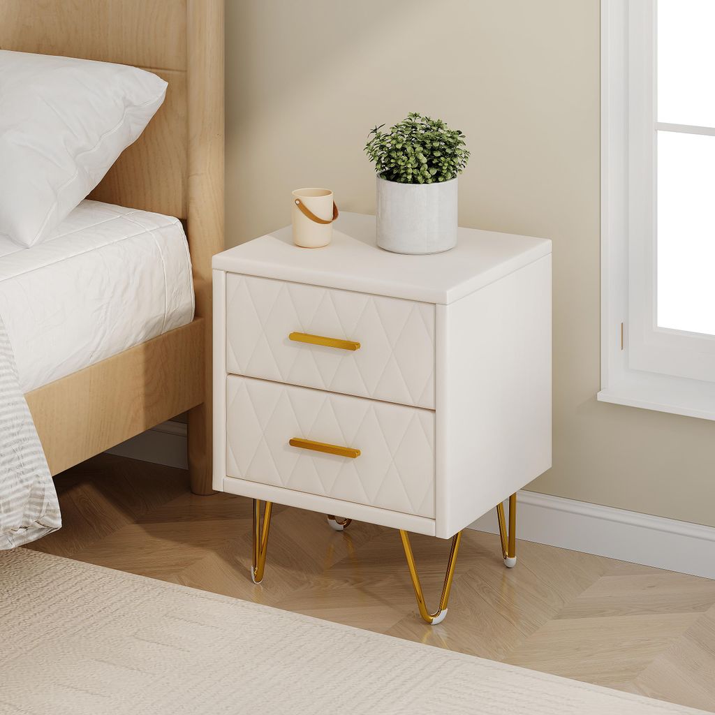 Zwei Nachttische mit je zwei Schubladen, goldene Beine, moderner Beistelltisch, 41 x 35 x 51 cm