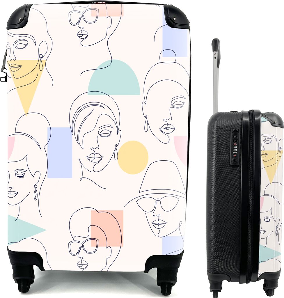 MuchoWow MuchoWow Koffer Handgepäck Trolley Rollkoffer Kleine Reisekoffer mit 4 Rollen - Mädchen - Frauen - Muster - Pastell - Mädchen - Kin...