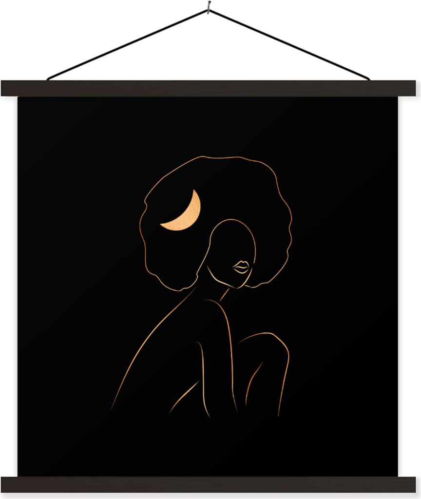 MuchoWow Textilposter Frau - Mond - Gold - Strichzeichnung 40x40 cm mit schwarzem Rahmen - Fotos