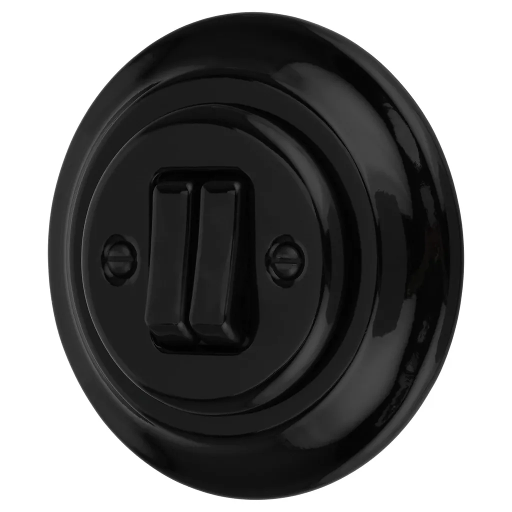 Interrupteur double encastré porcelaine rétro I PR1 noir de luxe