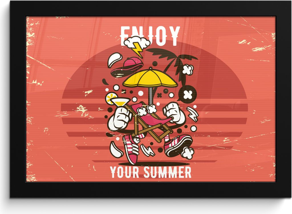 MuchoWow MuchoWow Gerahmtes Poster Sonnenschirm - Sommer - Vintage 30x20 cm - Poster mit zchwarzem Bilderrahmen - Kunstdruck - Bild-Poster