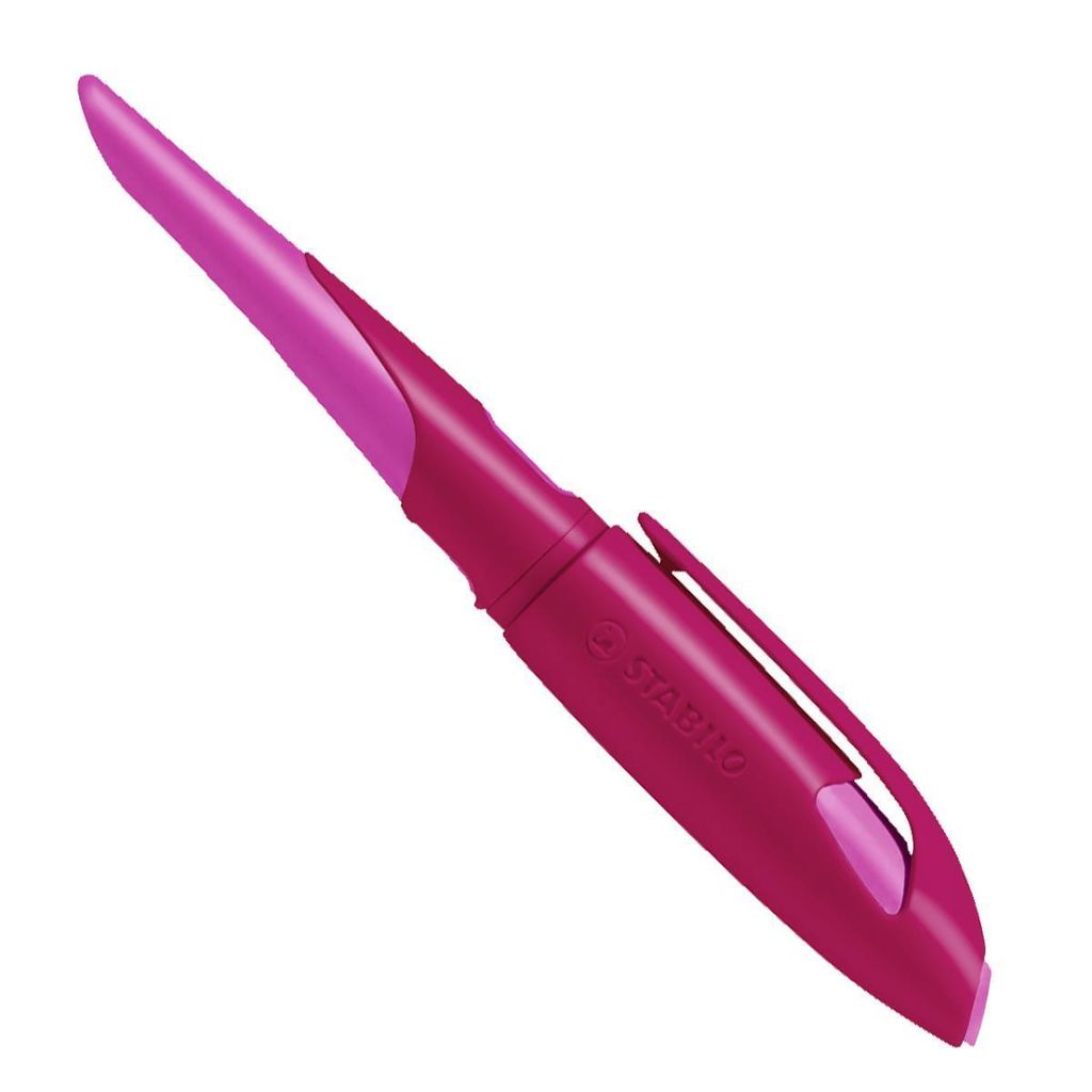 Ergonomischer Schulfüller für Linkshänder mit Standard-Feder M - STABILO EASYbirdy in beere/pink - Einzelstift - inklusive Patrone