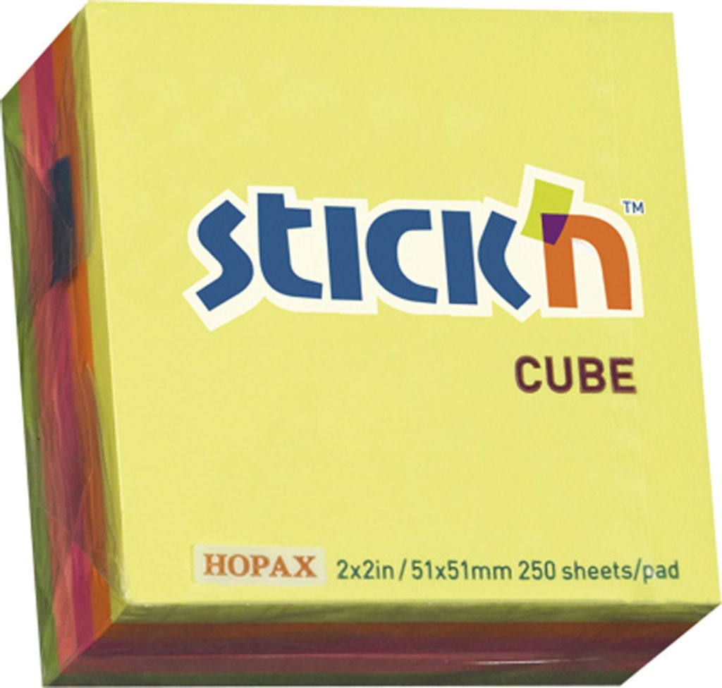 Stick'n Notes selbstklebende Notizzettel, 50 x 50 mm, neonfarbene Würfel, Farbmischung