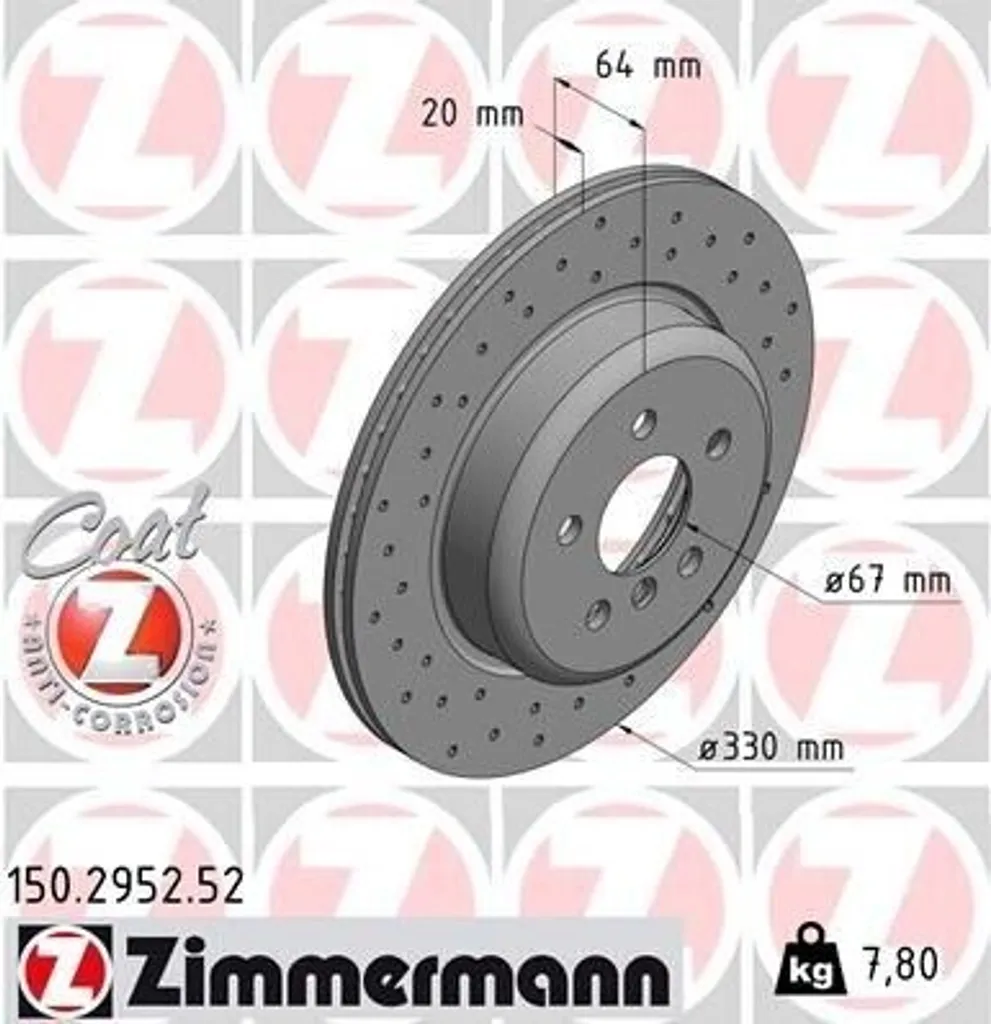 Disque de frein Coat Z Zimmermann 150.2952.52 anti-corrosion pour G11 G30