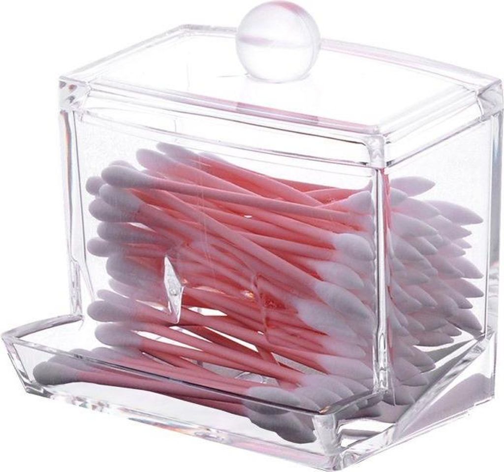 Transparenter Wattestäbchenspender aus Acryl, 1 Stück. Etikett