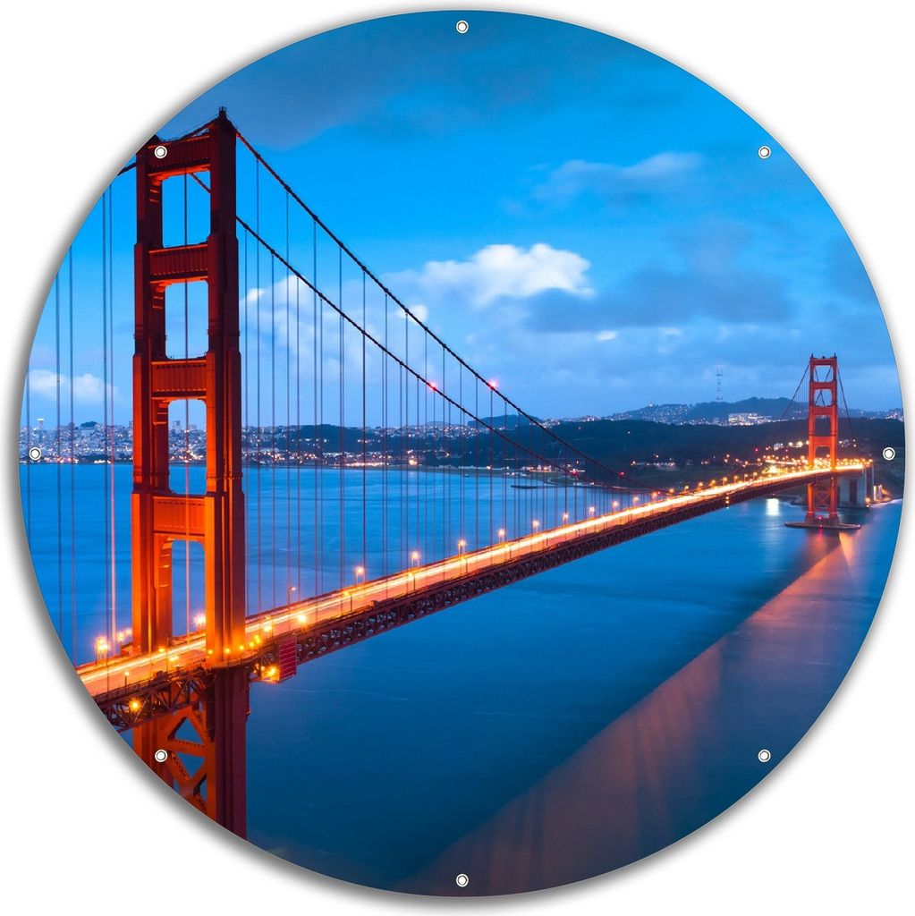Wallario rundes Outdoor-Poster für Garten oder Balkon, Motiv Golden Gate Bridge in San Francisco USA, 60 cm Durchmesser