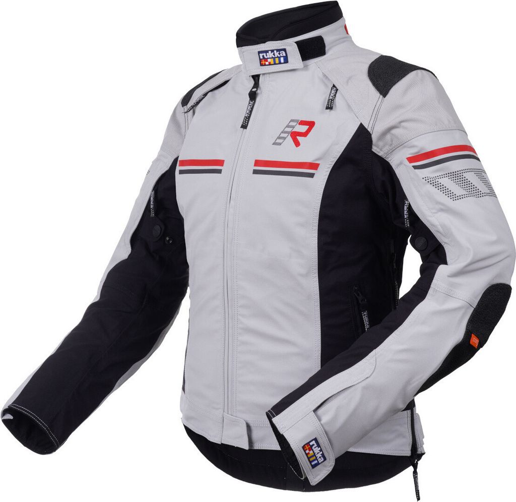 Rukka Armatou-R wasserdichte Damen Motorrad Textiljacke, hellgrau/schwarz/rot, 44