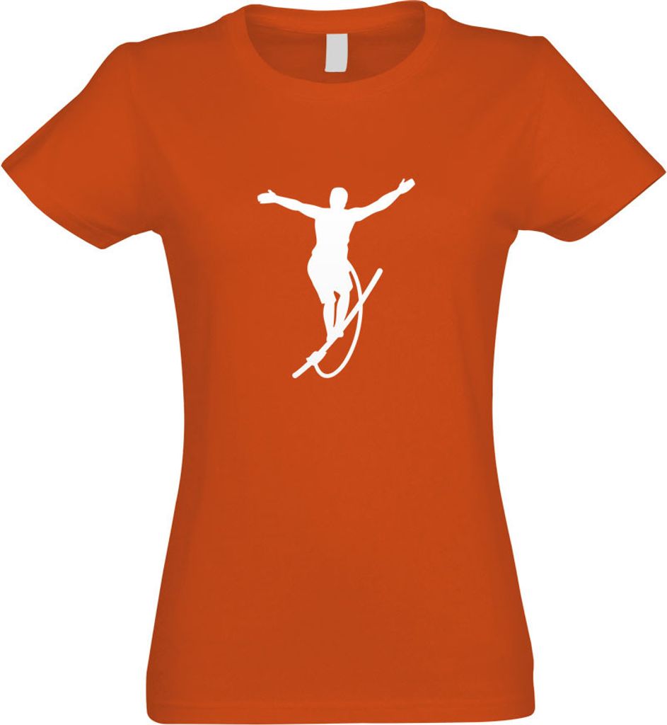 Kiwistar - T-Shirt tailliert - Damen - orange - Seiltanz Laufen Sport Figur - mit Motiv Bedruckt - Funshirt Design - Sport - Freizeit - Damen - XXL