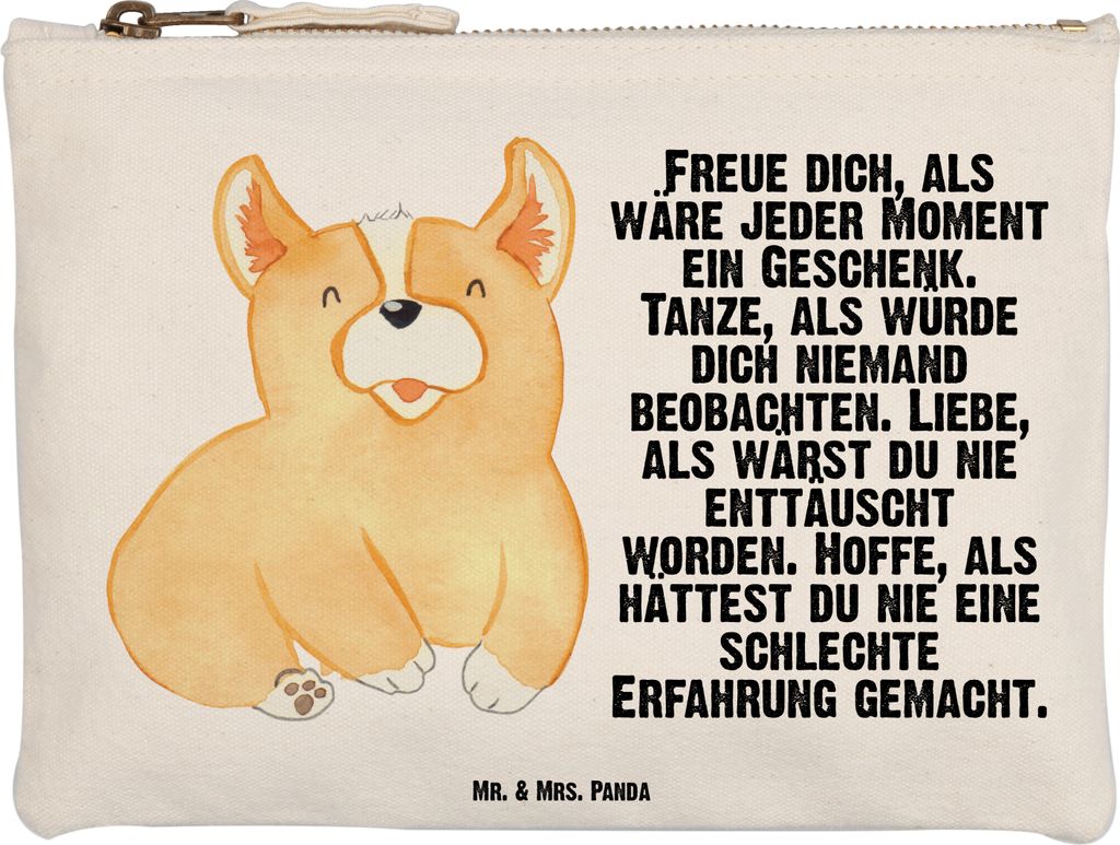 Mr. & Mrs. Panda Schlampermäppchen Corgie Größe M - Weiß - Geschenk, Lebensfroh, Mäppchen, Sprüche, Spruch, Hund, Federtasche, kosmetiktäsch...