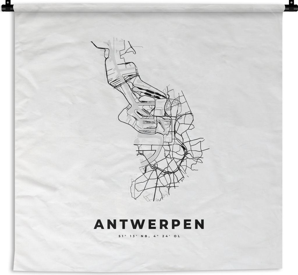 MuchoWow Wandteppich Wandbehang Karte - Stadtplan - Antwerpen - Belgien - Schwarz und weiß 60x60 cm Tapisserie Dekoration Wandtuch - Dekoratione...
