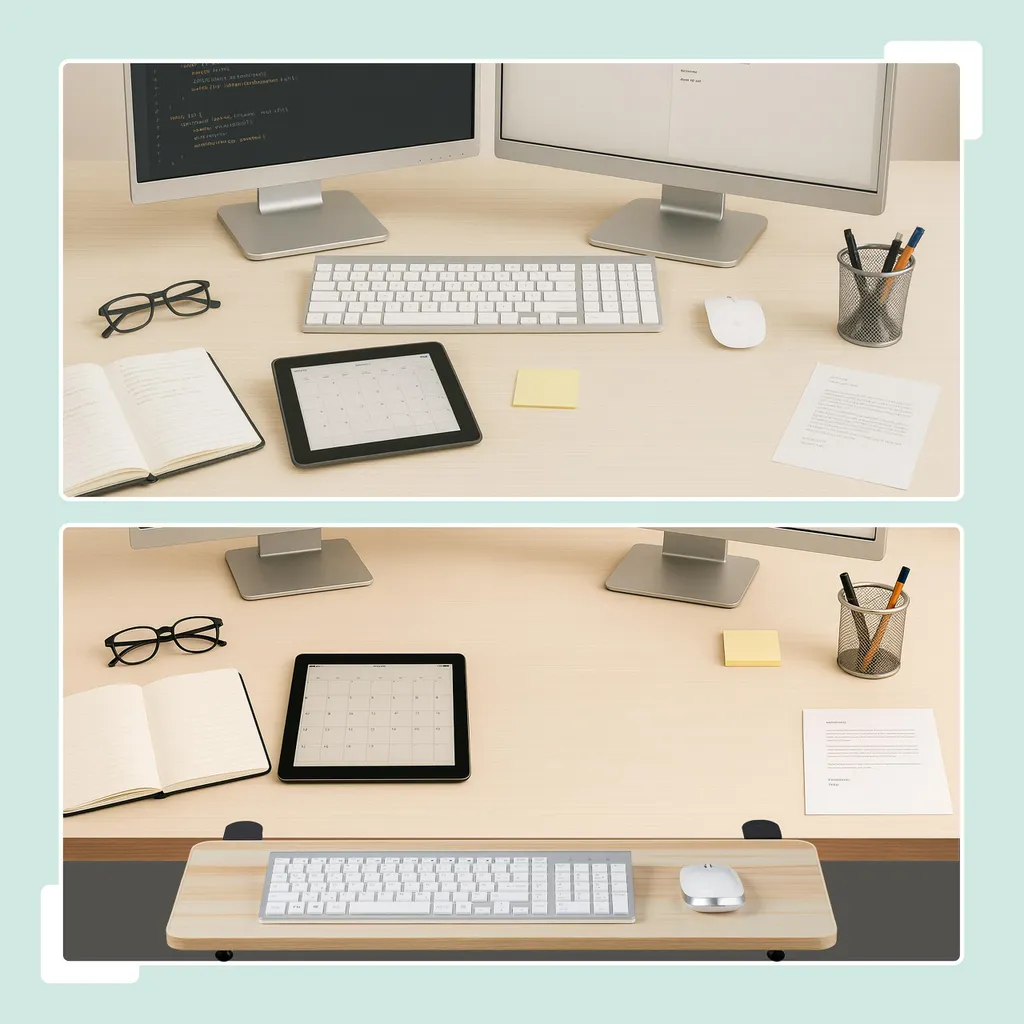 Support de Clavier Ergonomique et Rallonge de Bureau Grise Amovible - 2