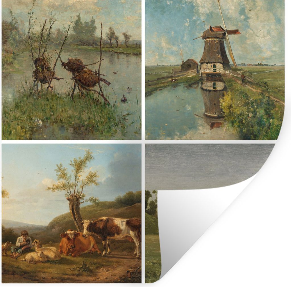 MuchoWow Wandtattoo Wandsticker Wandaufkleber Collage - Niederländisch - Tiere 100x100 cm Selbstklebend und Repositionierbar - Wierderverwendbar...