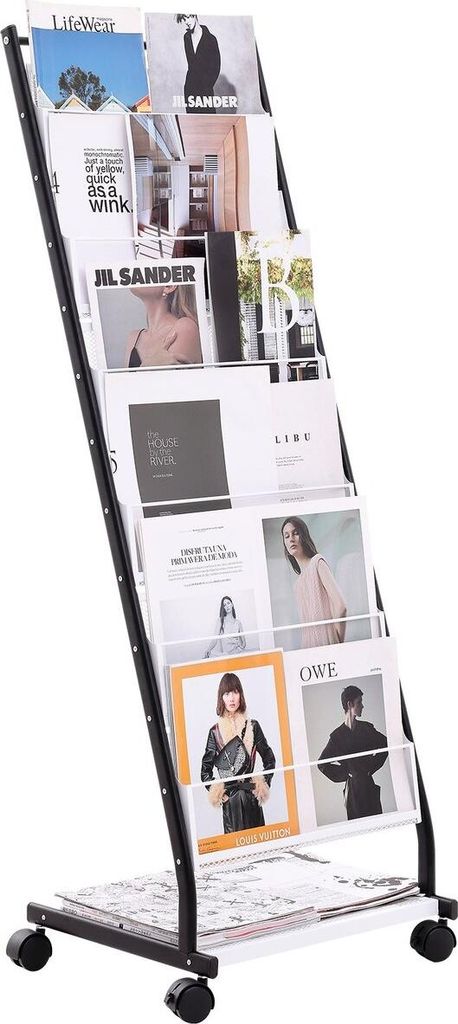 Brochure Display Rack 6-Tier Magazine Literature Display Stand 4 Wheels