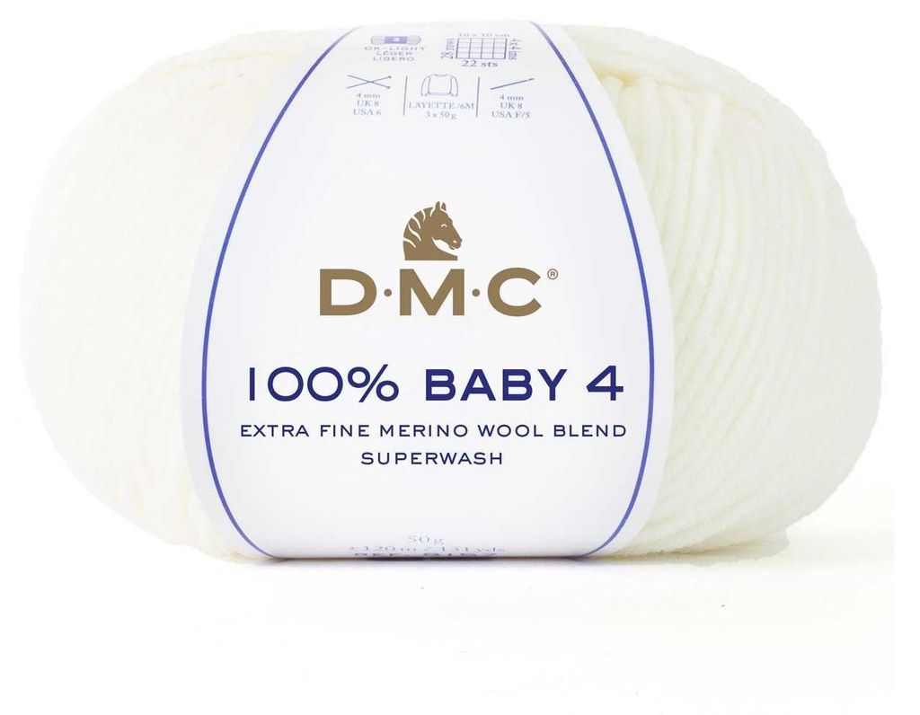 DMC 100% Baby 4 – extrafeines Merinogarn (75 % Merino, 25 % Polyamid) (Farbe 100)
