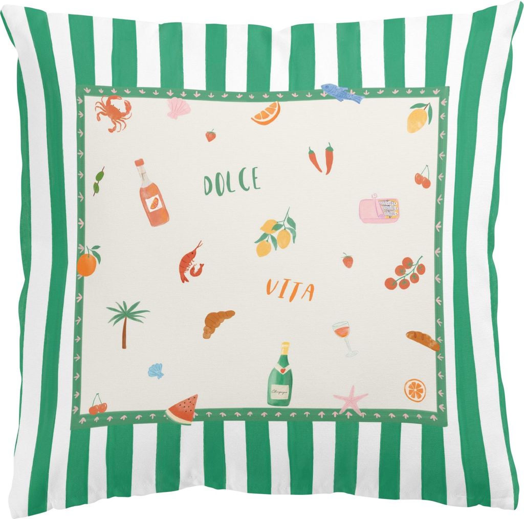 Dekokissen Kulinarisch drinnen / Indoor Zierkissen Canvas waschbar Getränke grün Vintage Sofakissen ohne Füllung