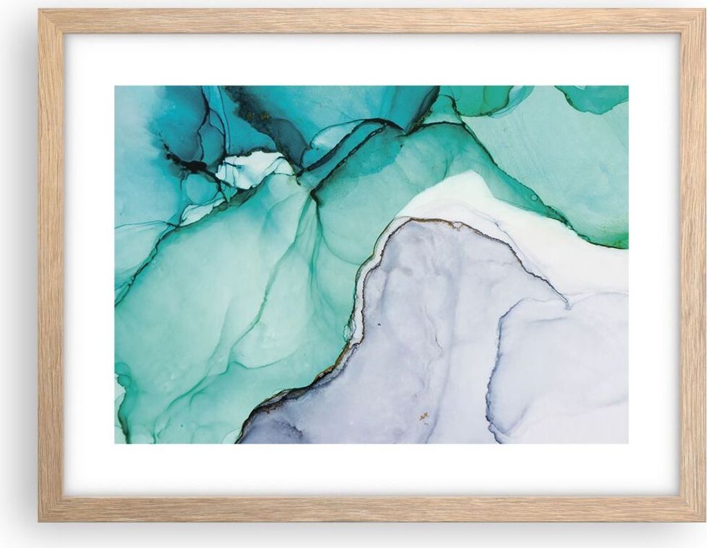 Gerahmtes Poster - Rahmen in heller Eiche - Abstraktion Marmor Türkis - 40x30 cm - Wand Bild - Wanddeko - Wandbilder - Kunstposter - Wandposter - ...