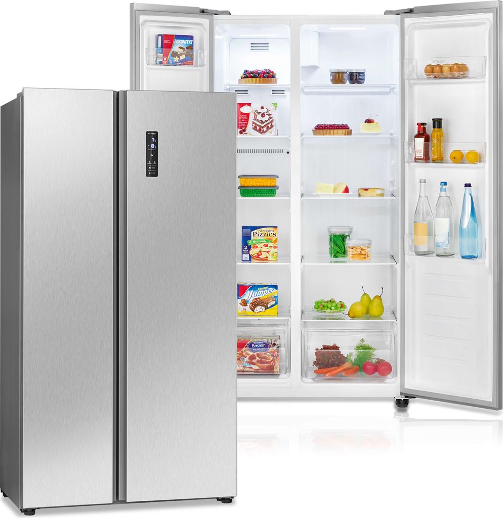 Bomann Side by Side Kühl Gefrierkombination mit Total No Frost und 442L Nutzinhalt, Kühlschrank mit MultiAirflow-Technologie - SBS 7344 inox