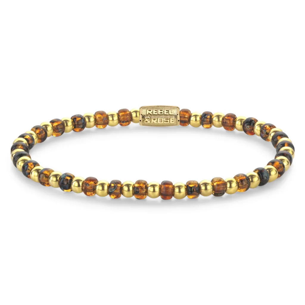 Rebel & Rose RR-40146-G-S Bracciale da donna Mix Glass Rocks Tiger Gold 4 mm